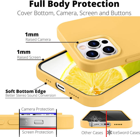 IceSword iPhone 12 Pro Max Case Yellow, Thin Liquid Silicone Shockproof Phone Case Cover, Bright Lemon Sun Citron Butter Cute, Drop Protective 6.7...