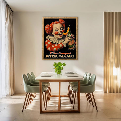 Posterizer 1 pcs-advertisement for "Bitter Campari" with a clown 3-Kitchen & Bar Art-Retro Art-Art Poster Print for Home, Office, Store, Bar- unfr...