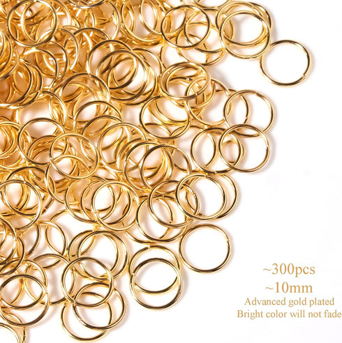 300 Pcs 10mm Open Jump Rings Gold Plated Jump Rings for Jewelry Making Single Ring Bulk for DIY Craft Earring Necklace Bracelet Pendant Choker Jew...