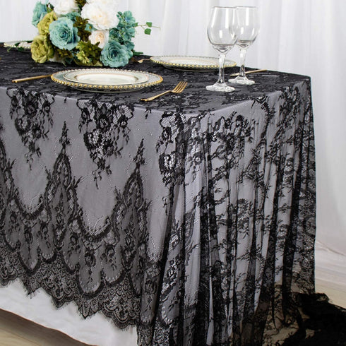ShinyBeauty Lace Tablecloth Rectangle 60''x120'' Black Lace Party Tablecloth Rustic Floral Lace Table Cloth Vintage Lace Overlays Tea Party Tablec...