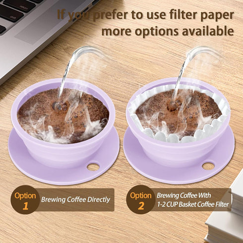 2 Pieces Collapsible Paperless Travel Pour Over Coffee Dripper Kit, Single Cup Travel Pour Over Coffee Maker Camping, Portable Silicone PourOver C...