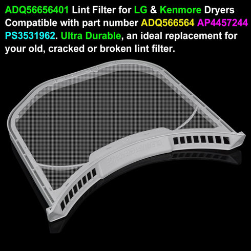 Jolaxy ADQ56656401 Lint Filter Replacement for LG & Kenmore Dryers (Specific Models), Ultra Durable Dryer Lint Screen Trap, Compatible with Part Number ADQ566564 AP4457244 PS3531962
