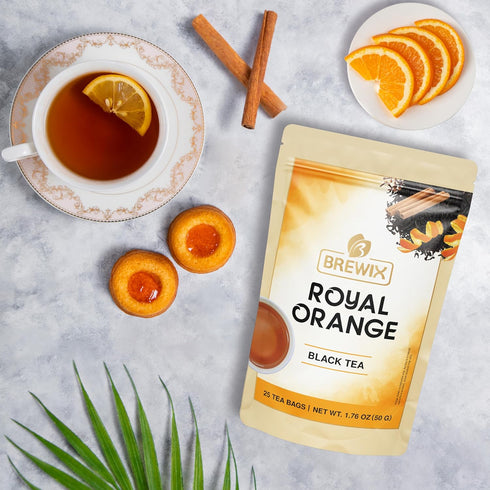 BREWIX, Royal Orange Spice Black Tea (25 Pyramid Tea Bags) | Black Tea with Orange and Spices | Premium Black Tea with Orange | Iced Tea Bags | Ca...