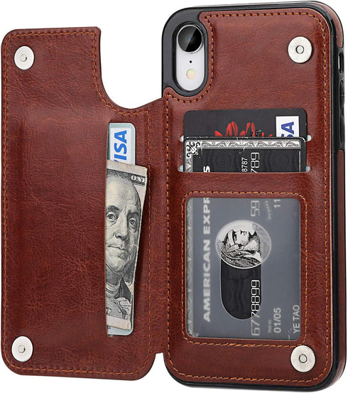 iPhone XR Wallet Case with Card Holder, Premium PU Leather Kickstand Card Slots Case,Double Magnetic Clasp and Durable Shockproof Cover for iPhone...