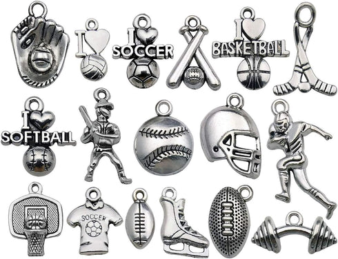 WOCRAFT 50pcs Wholesale Bulk Lots Ball Game Sports Charms for Jewelry Making Mixed Smooth Tibetan Silver Metal Charms Pendants DIY for Jewelry Mak...
