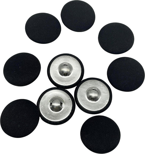 Black Fabric Cloth Covered with Metal Shank Round Buttons for Suits Gowns Blouses Shirts DIY Sewing 30mm(1-3/16 Inch) 10Pc...