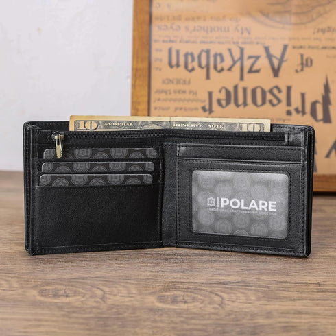 Polare Men's RFID Blocking Cowboy Genuine Natural Crazy Horse Leather Bifold Wallet...