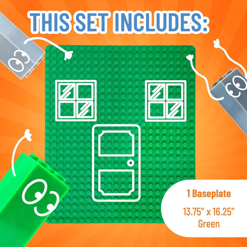 Strictly Briks Classic Big Briks Stackable Baseplates, Large Pegs for Ages 3 and Up, 100% Compatible with All Major Brands, Green, 1 Piece, 13.75"...