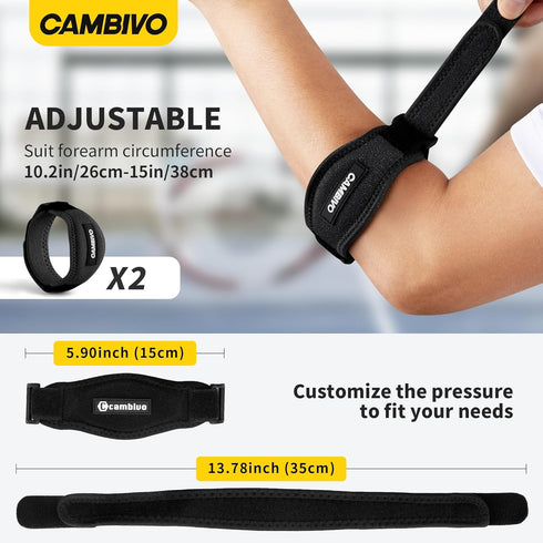 CAMBIVO 2 Pack Tennis Elbow Brace for Men & Women, Elbow Pain Relief for Tendonitis, Tennis & Golfer's Elbow, Adjustable Elbow Strap with Compress...