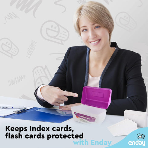 Enday Index Card Holder Purple, 3x5 Note Flash Card Organizer Case, Index Card File w/flip top, Notecard Recipe, Holder, Holds 250 Cards, Also Ava...