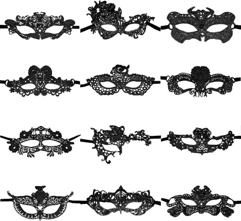 12 Pcs Constellations Lace Masks Women's Sexy Eye-mask for Ball Party Venetian Masquerade Costume - Black...