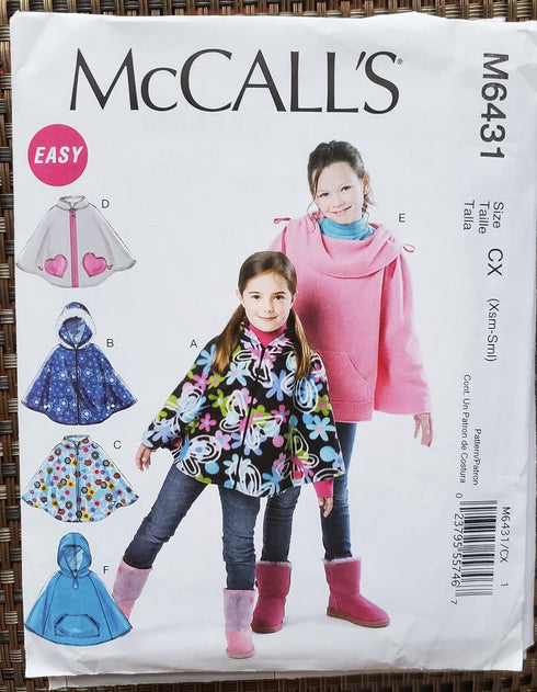 McCall's Patterns M6431 Children's/Girls' Ponchos, Size CX (XSM-SML)...