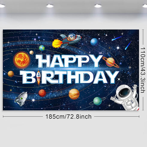 Sumind Space Happy Birthday Decorations Background Astronaut Rocket Backdrop Banner Solar System Planets Poster for Kids Boys Space Birthday Plane...