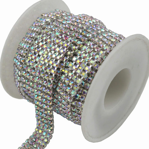 1 Yard 4 Rows SS12 1/2 inches Close Rhinestone Chain Trims Cup Chain Wedding Cake Decoration (Crystal AB Rhinestone+Silver Plated Chain)...