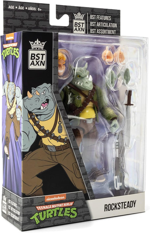 The Loyal Subjects BST AXN Teenage Mutant Ninja Turtles Rocksteady 5" Action Figure with Accessories, Multicolored...