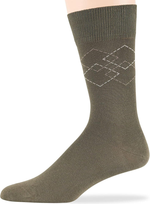 7Bigstars Men's Cotton Dress Crew Socks -6 pack-Argyle Stripes Dots-Large-Brown Blue Black Grey Beige Green...