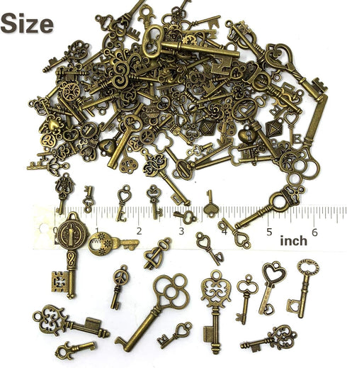 125 PCS Vintage Skeleton Key Set Charms, JIALEEY Mixed Antique Style Bronze Brass for Pendant DIY Jewelry Making Wedding Party Favors...