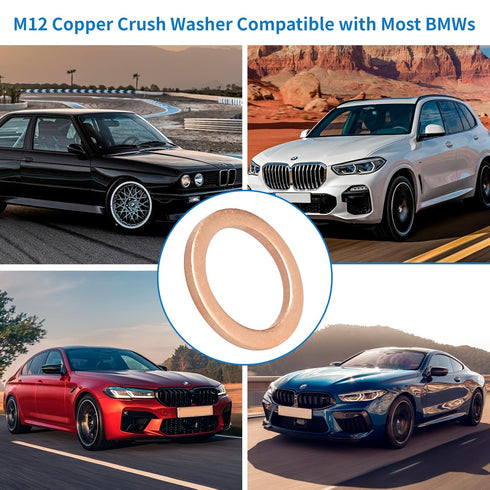 M12 Copper Oil Drain Plug Crush Washer Gasket Fits for BMW, M12 x 17 x 1.5, 10 Pack...