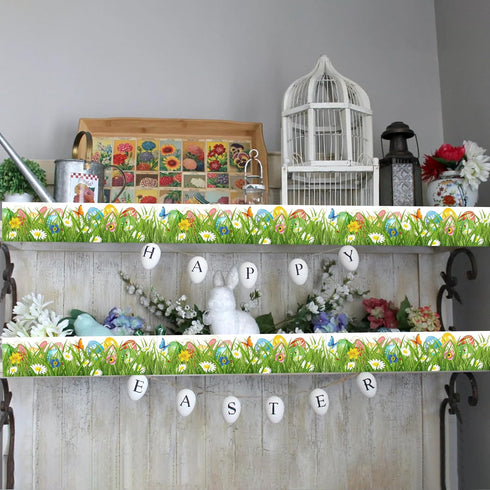 Easter Bulletin Board Border, Self-Adhesive Green Grass Easter Egg Bunny Flower Border Trim for Spring Easter Classroom Bulletin Board Home Office...