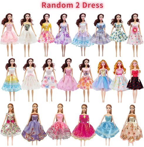 13 Pcs Doll Clothes and Accessories for 11.5 Inch Girl Dolls Outfit Including 4 Dresses,2 Tops,2 Pants, A Pair of Pajamas,A Blue Coat,A White Tank...