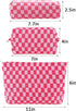 3Pcs Checkered Makeup Bag for Women Large Cosmetic Bag Set Travel Toiletry Bag Makeup Pouch Bag for Purse Pink Zipper Storage Bag Organizer Cute S...