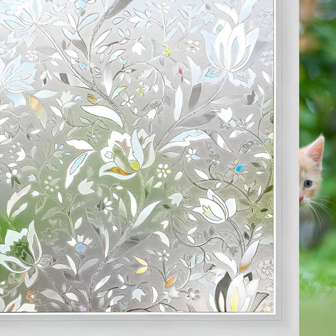 Niviy Window Film Floral Stained Glass Window Privacy Film 17.7 x 78.7 inches Front Door Decorative Glass Privacy Film Removable Static Cling Anti...