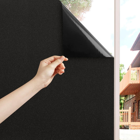 Volcanics Blackout Window Film Privacy Frosted Sun Blocking Black Window Cover Room Darkening Window Tint for Home Static Cling 100% Light Blockin...