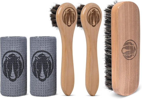Baseball Glove Brush and Applicator Kit (5 Pack) - 1 Large Horsehair Brush for Basic Scrubbing - 2 Dauber Brushes for Oil and Conditioner Applicat...