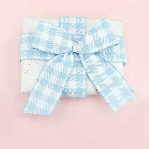 2.5 Inch Wired Edge Burlap Ribbon, Blue Gingham Plaid Checked Ribbons, Easter Ribbons Summer Spring Wired Ribbon,for Gift Wrapping, Wreath, Crafts...