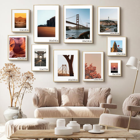 Frametory, 8x10 Metal Picture Frame with Mat for 5x7 Picture & Real Glass, Aluminum Photo Frame Collection (Gold, 1 Pack)...