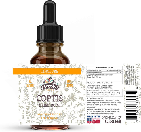 Coptis Tincture Organic Coptis Extract (Rhizoma Coptidis) Dried Root - Organic Supplement - Non GMO Gluten Free in Cold-Pressed Organic Vegetable ...