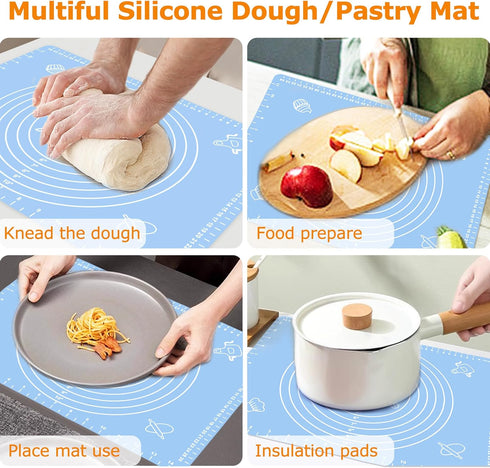 Silicone Pastry Mat for Baking, Dough Rolling Mat Non Stick Dough Mat with Measurement Baking Mat, Kitchen Counter Mat for Pie, Crust, Pizza, Cook...