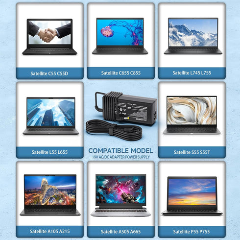 65W Laptop Adapter Power Charger for Toshiba Satellite C55 C655 C850 C50 L755 C855 L655 L745 P50 C855D C55D S55;Portege Z30 Z930 Z830;Satellite Ra...