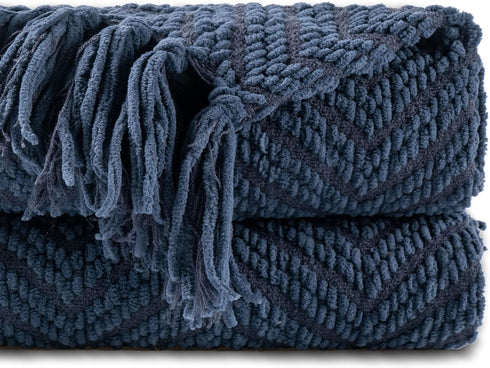 BATTILO HOME Navy Blue Throw Blanket for Couch, Knitted Blue Blanket Throw 50'' x 60'', Super Soft Warm Navy Throws for Chair Sofa Home Decor...