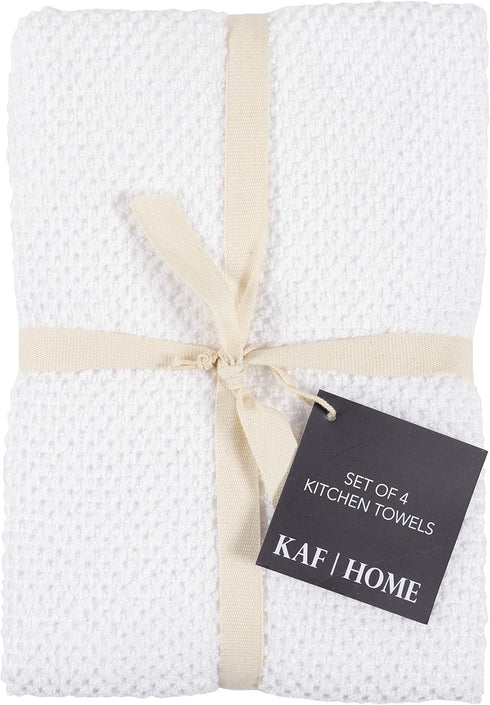 KAF Home Deluxe Popcorn Terry Kitchen Towels, Cotton Kitchen Dish Towels, Set of 4, White...