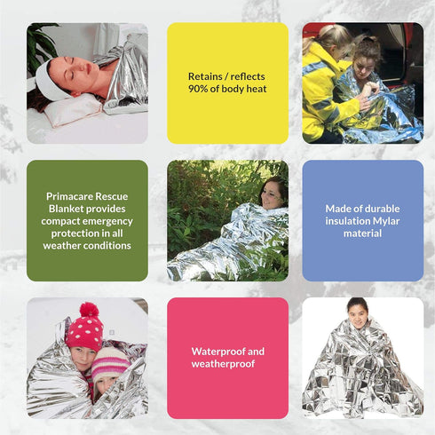 Primacare HB-10 Emergency Foil Mylar Thermal Blanket (Pack of 10), 52" Length x 84" Width, Silver...