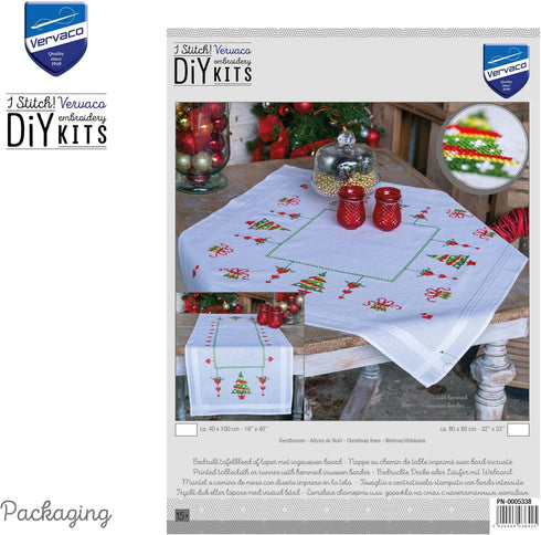 Vervaco Cross Stitch Kits for Adults, Tablecloth, Embroidery with Template, 100% cotton Embroidery Thread, 31.50 x 31.50 Inches, Christmas Trees.....
