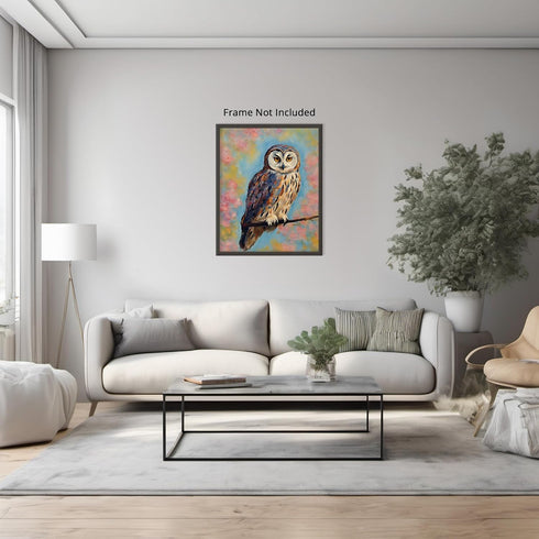 Posterizer 1 pcs- An owl on a tree with pink flowers-Art for Animal Lovers-Floral Botanical Art- Gift for Men Women Teens-decor for Bedroom, Offic...
