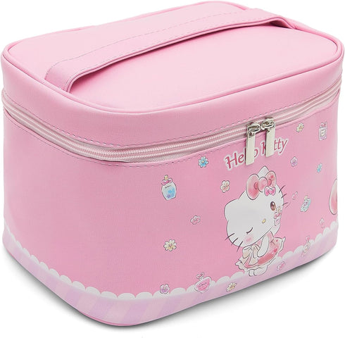 Cute Makeup Bag for Women Girls - Large Capacity PU Leather Waterproof Travel Cosmetic Bag with Handle and Divider Flat Lay Travel Makeup Bag Orga...