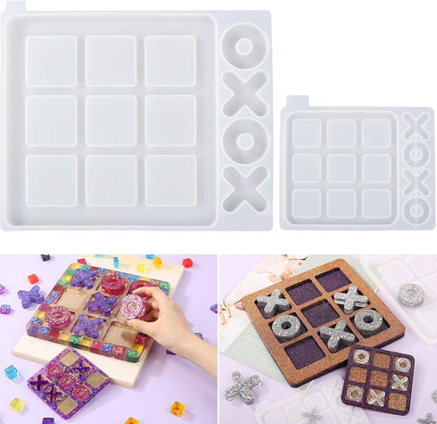 LET'S RESIN Large Tic Tac Toe Resin Mold 2Pcs, Tic Tac Toe Molds for Resin Casting, Large Epoxy Resin Silicone Molds for DIY Tabletop Board Game,T...