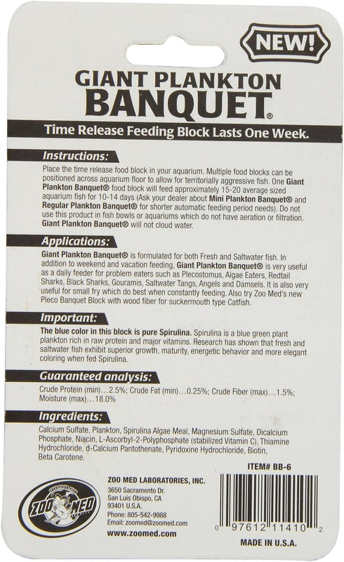 Zoo Med Laboratories AZMBB6 Plankton Banquet Block Feeder Giant, 2 Count...