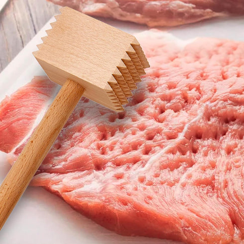 HIC Kitchen Wooden Meat Tenderizer Mallet Marinating Prep Tool, Double Sided, FSC-Certified Beechwood, 12.5-Inches...