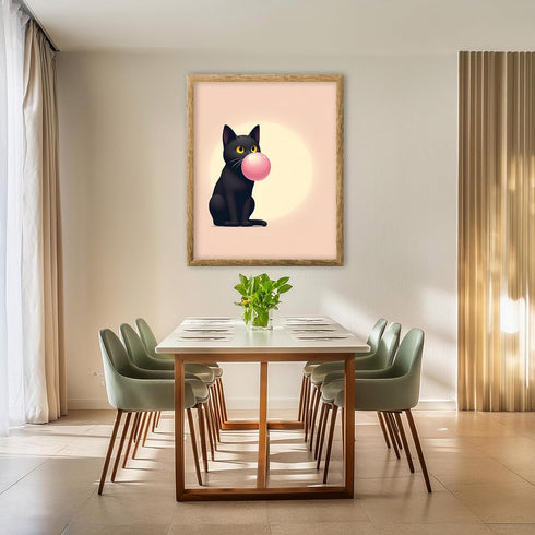 Posterizer 1 pcs-Black Cat Bubblegum Modern Girly Decor-Art for Animal Lovers-Gift for Girls, Teens-decor for Girls, Teens Bedroom- unframed wall ...