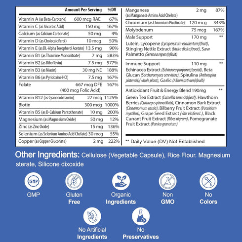 Multivitamin for Men - Daily Mens Multivitamins & Multiminerals Supplement for Energy, Focus & Performance, Mens Multi Vitamins A, C, D, E & B12, ...