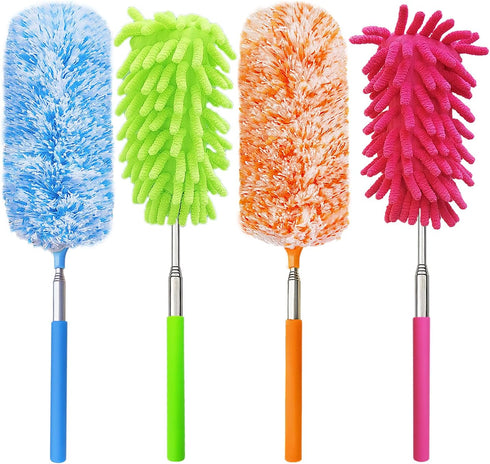 4 Pack House Cleaning Feather Duster Kit, 13" to 30" Extendable Pole, Washable Duster Head, Microfiber Duster for House,Office, Car, Window, Furni...