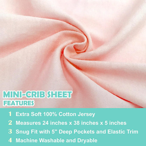 American Baby Company 100% Natural Cotton Fitted Mini Crib Sheet 38" x 24" - Soft & Breathable Small Nesting Portable Crib Sheet, Fits Pack N Play...