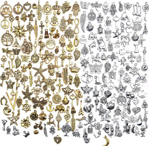 BronaGrand Vintage Charms Bulk,200pcs Mixed Antique Charms Tibetan Alloy Pendants for Necklace Bracelet Jewelry Making and Crafting,Antique Silver...