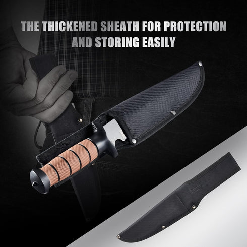 13.6" Fixed Blade Tactical Fighting Knife with Sheath, Stainless Steel Survival Hunting Bushcraft Full Tang Non-Slip Handle Bowie Knife for Campin...