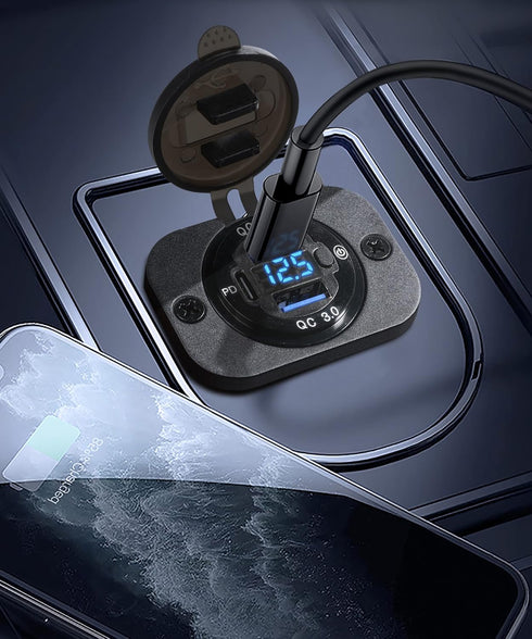 12v USB Outlet, Quick Charge 3.0 Dual USB and PD USB C Socket Power Outlet with On Off Switch,12 Volt USB Charger Socket,Waterproof 12V/24V Fast C...