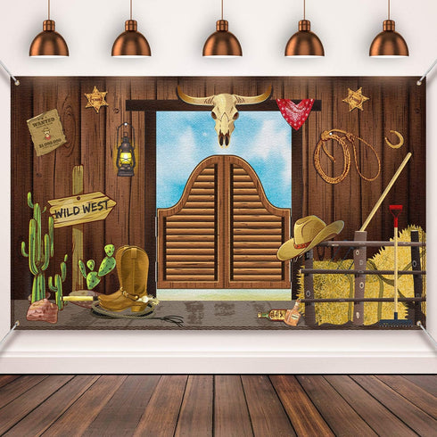 Western Party Decorations, 70.8 x 43.3 Inch Large Cowboy Backdrop Western Theme Banner Rustic Wild West Decor, Cowboy Party Supplies Baby Shower P...